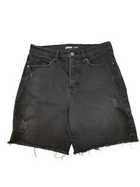 Old Navy Sky Hi Extra High Rise Shorts Black Raw Hem Button Fly Women's Size 10